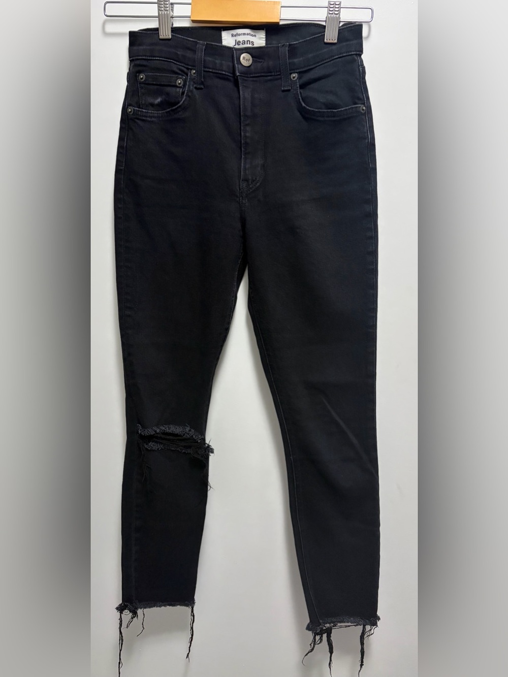 Reformation Jeans High & Skinny Faded Black Destroyed Jeans Women’s Size 25